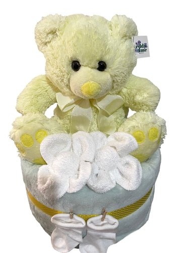 Teddy time neutral nappy cake.